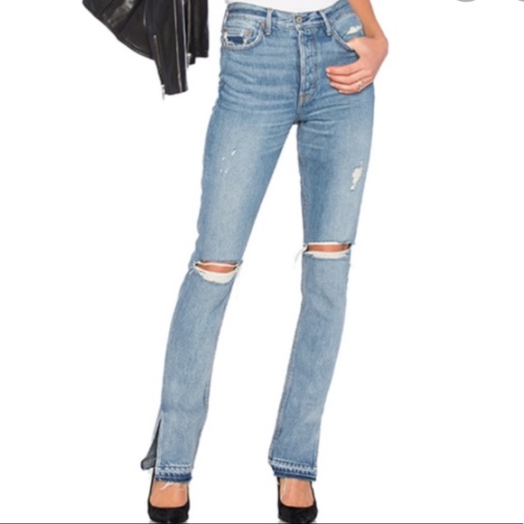 GRLFRND Denim - GRLFRND NATALIA HIGH-RISE SKINNY SPLIT HEM JEANS.